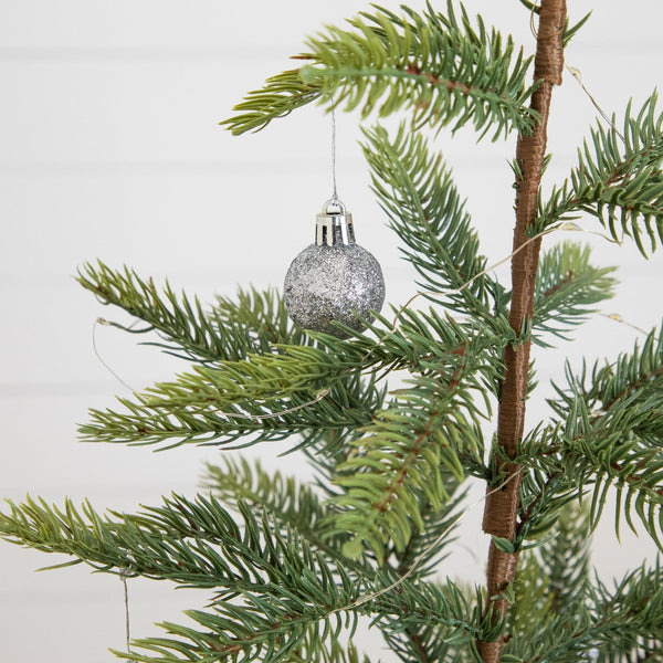 2' Pre-Lit Artificial Fraser Fir “Natural Look” Christmas Tree with 20 LED Lights and Silver Ornaments in Burlap Wrapped Base