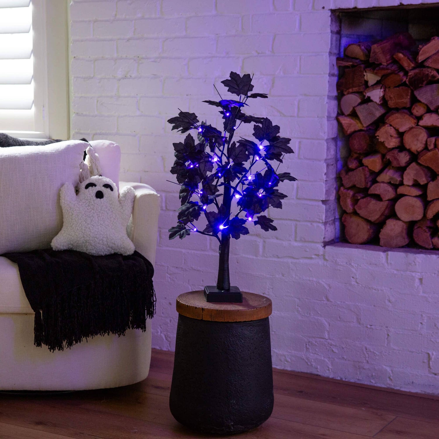 2' Pre-Lit Artificial Halloween Black Maple Tree with 24 Orange & Purple LED Lights