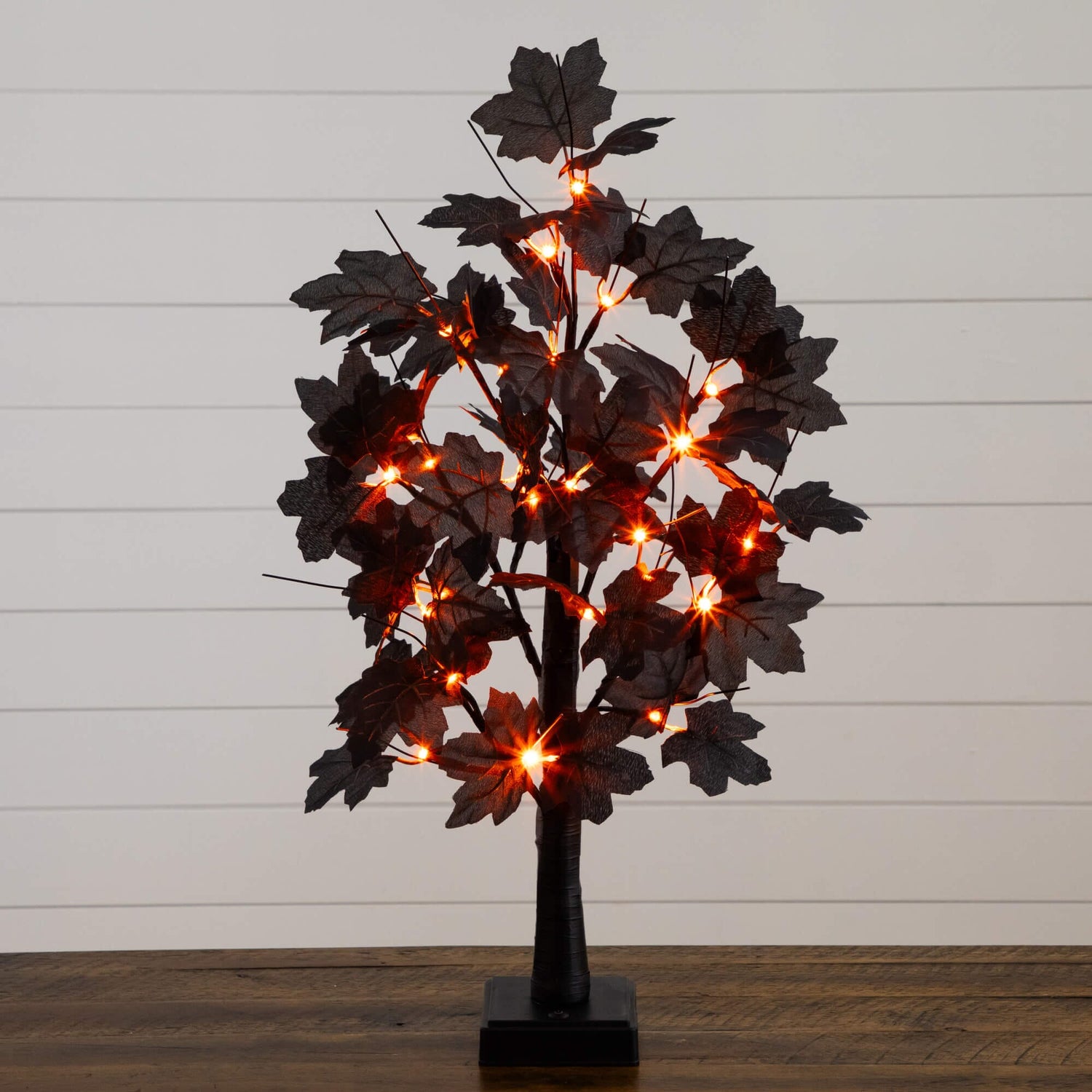 2' Pre-Lit Artificial Halloween Black Maple Tree with 24 Orange & Purple LED Lights