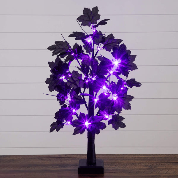 2' Pre-Lit Artificial Halloween Black Maple Tree with 24 Orange & Purple LED Lights