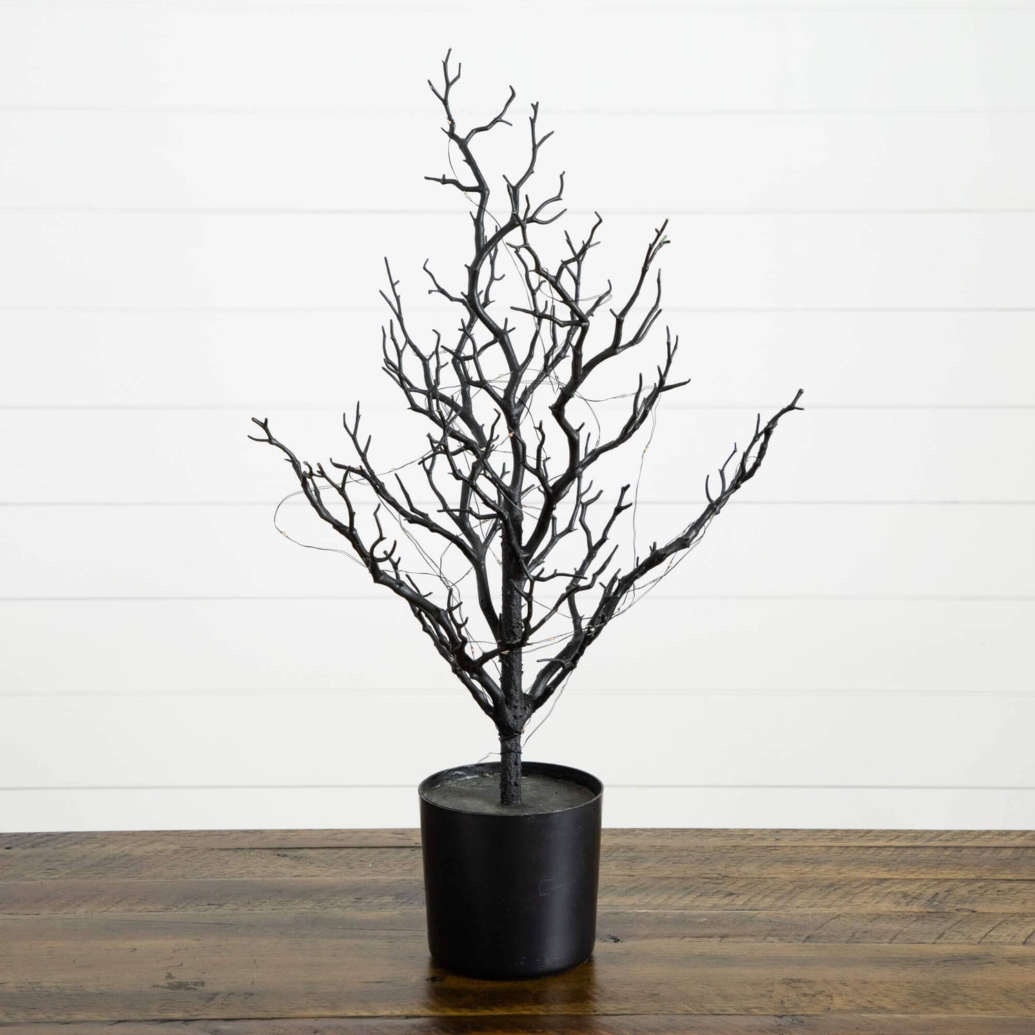 2' Pre-Lit Artificial Halloween Black Spooky Twig Tree with 60 Orange & Purple Copper Wire String LED Lights