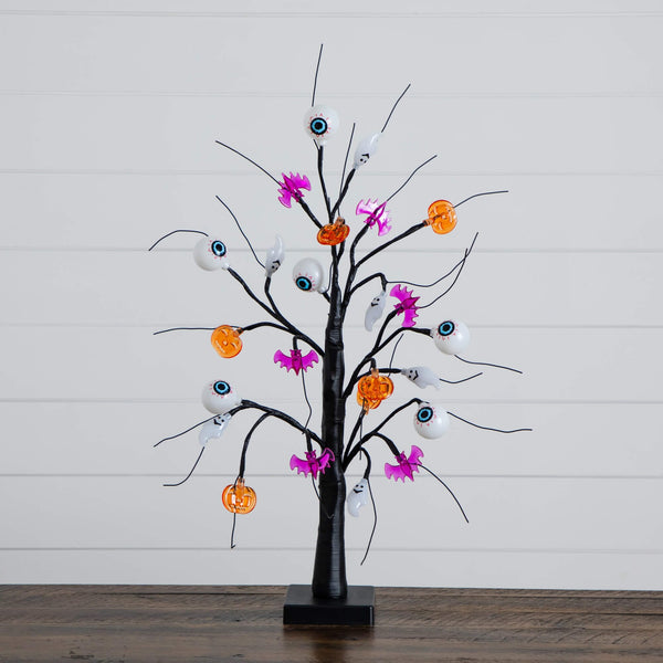 2' Pre-Lit Artificial Halloween Eyeballs, Ghosts, Bats & Pumpkins 24 LED Lighted Ornament Tree