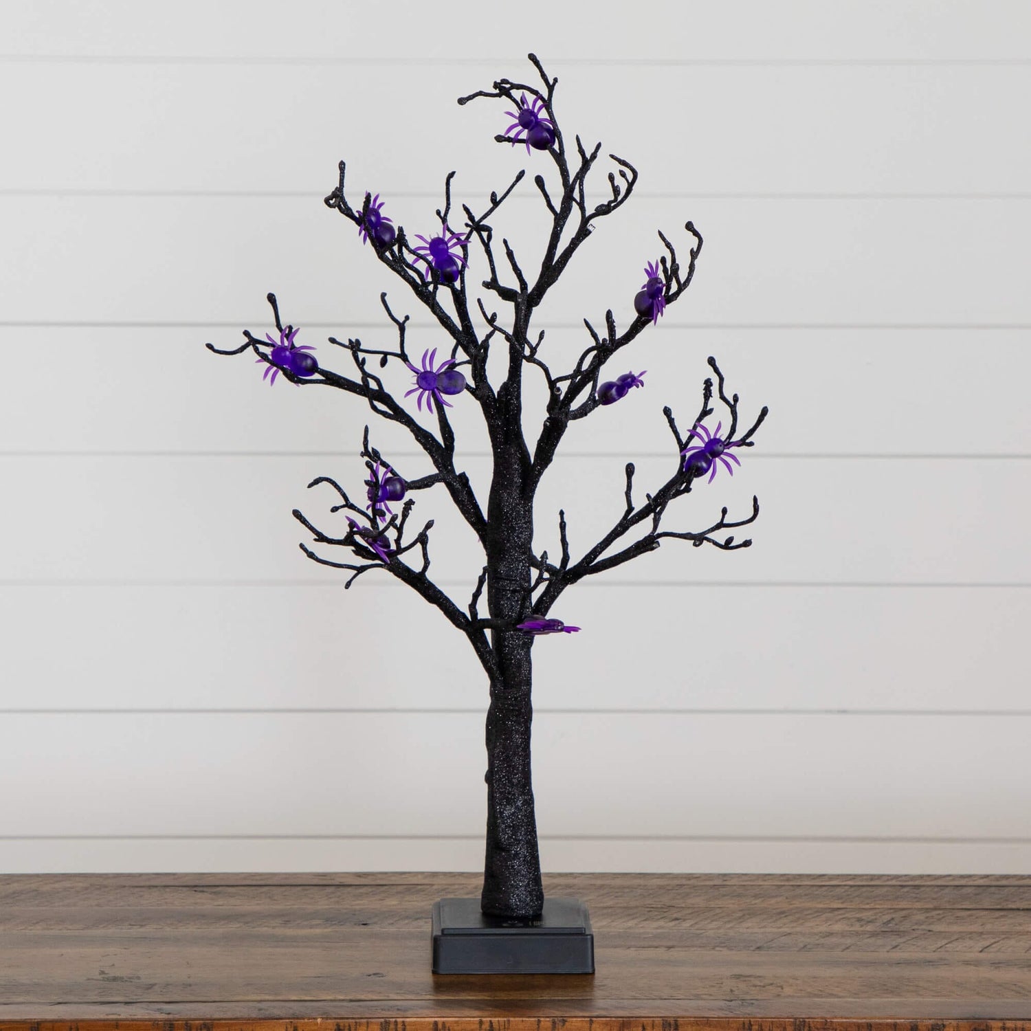 2' Pre-Lit Artificial Halloween Spider Twig Tree with 24 Purple LED Lights