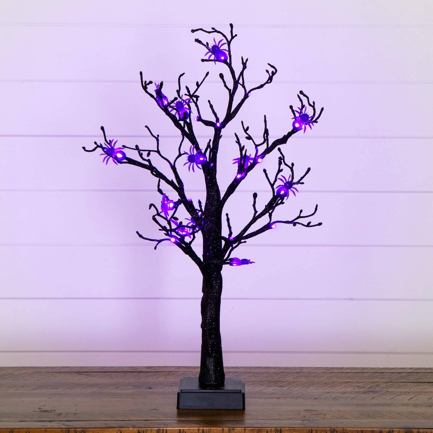 2' Pre-Lit Artificial Halloween Spider Twig Tree with 24 Purple LED Lights