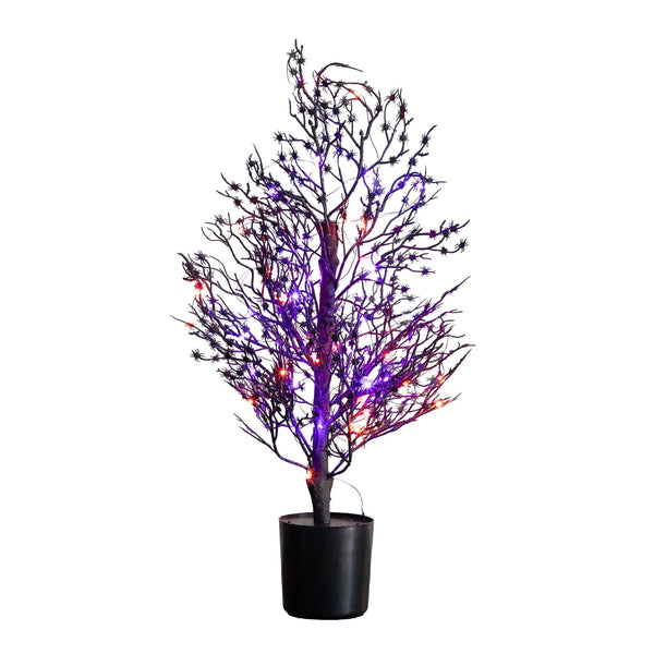 2’ Pre-Lit Artificial Halloween Spider Twig Tree with 50 Orange & Purple LED Lights