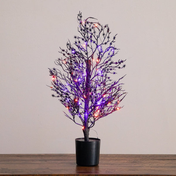 2’ Pre-Lit Artificial Halloween Spider Twig Tree with 50 Orange & Purple LED Lights