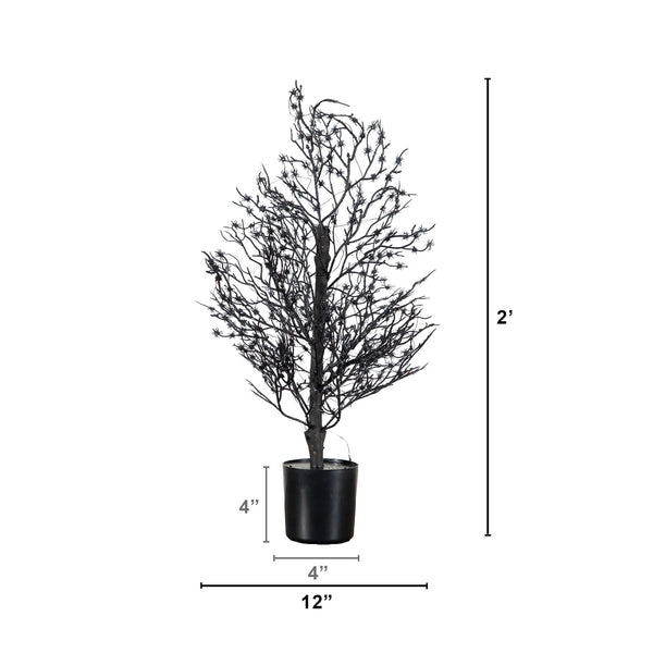 2’ Pre-Lit Artificial Halloween Spider Twig Tree with 50 Orange & Purple LED Lights