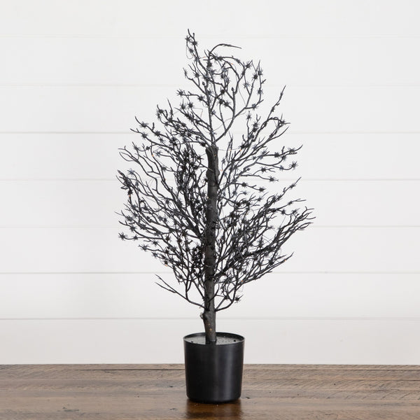 2’ Pre-Lit Artificial Halloween Spider Twig Tree with 50 Orange & Purple LED Lights