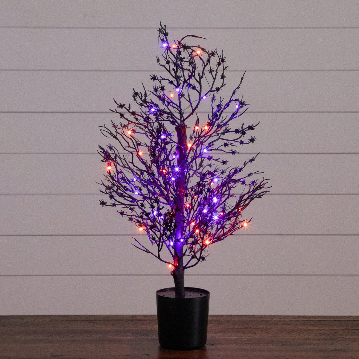 2’ Pre-Lit Artificial Halloween Spider Twig Tree with 50 Orange & Purple LED Lights