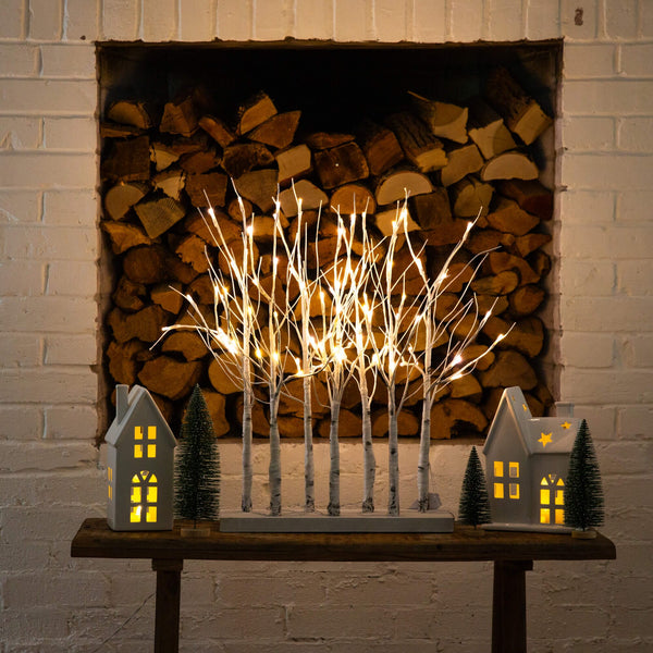 2' Pre-Lit Artificial White Birch Centerpiece with 84 LED Lights