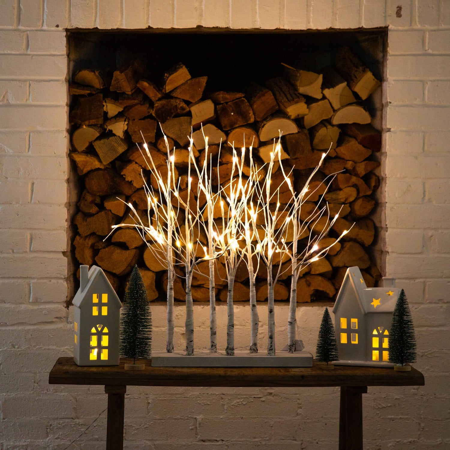 2' Pre-Lit Artificial White Birch Centerpiece with 84 LED Lights