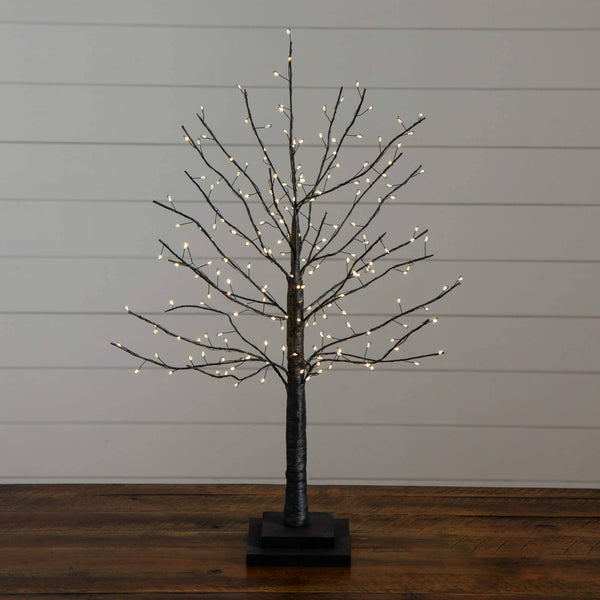 2' Pre-Lit Artifiical Halloween Black Twig Tree with 210 Warm White Fairy Copper Wire LED Lights
