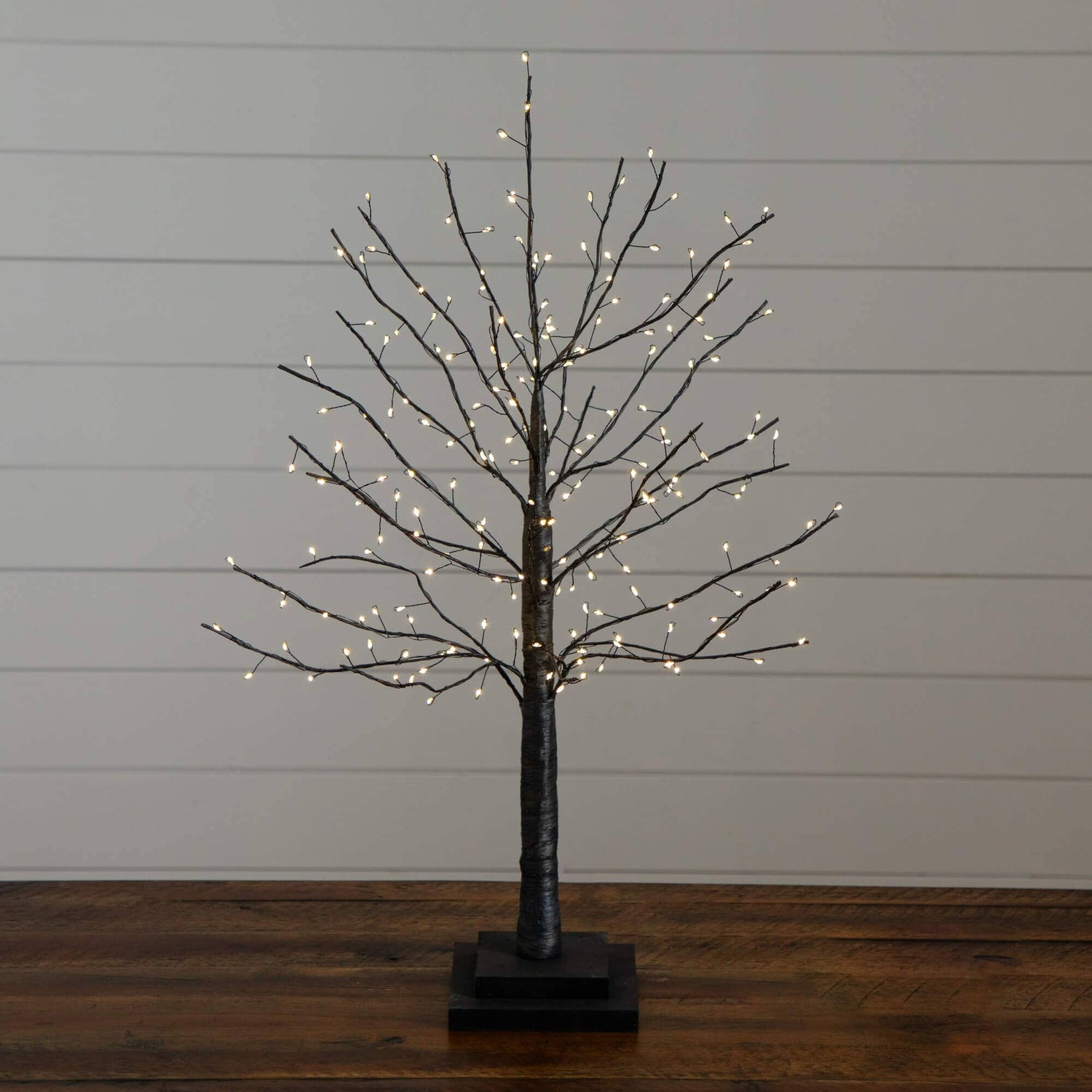 2' Pre-Lit Artifiical Halloween Black Twig Tree with 210 Warm White Fairy Copper Wire LED Lights