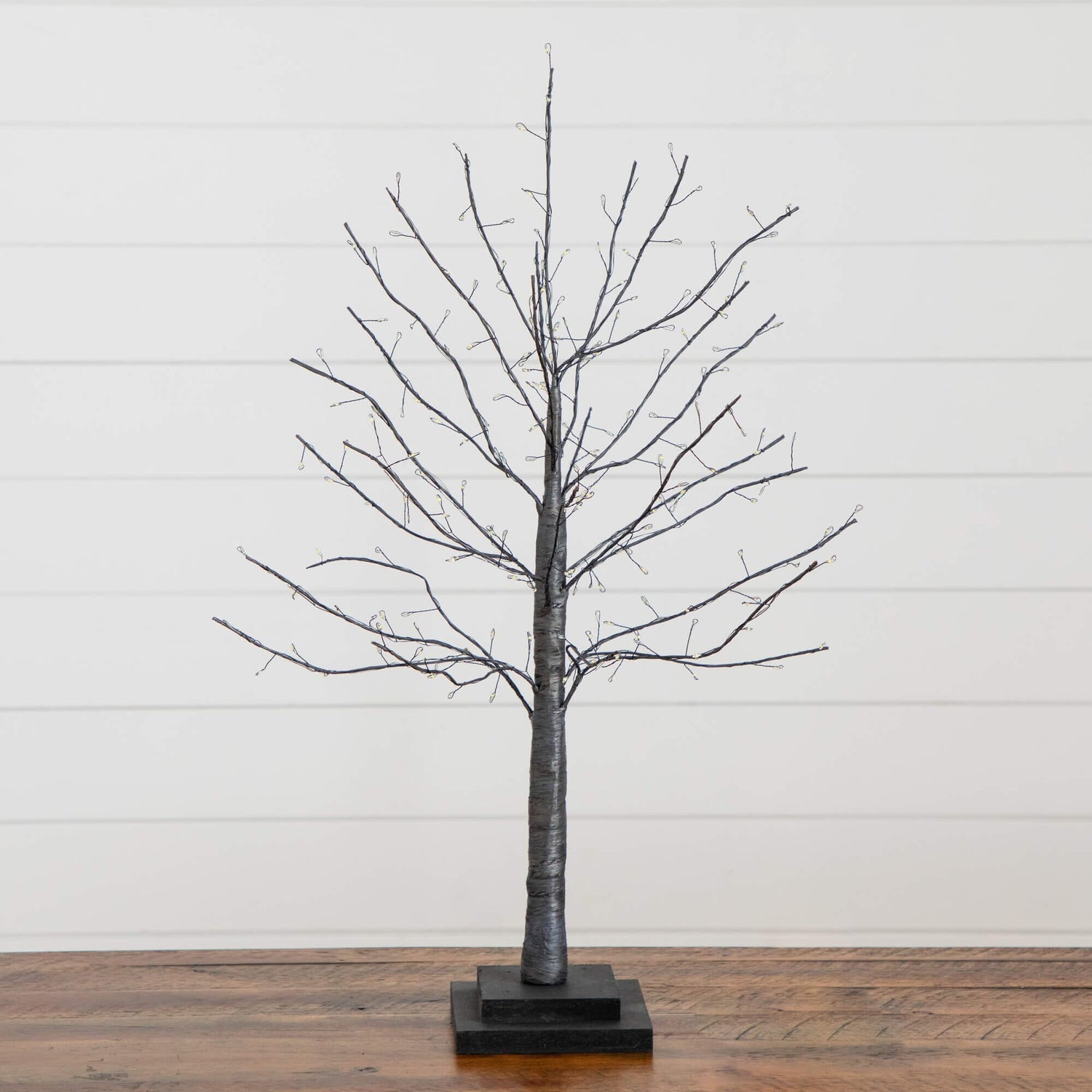 2' Pre-Lit Artifiical Halloween Black Twig Tree with 210 Warm White Fairy Copper Wire LED Lights