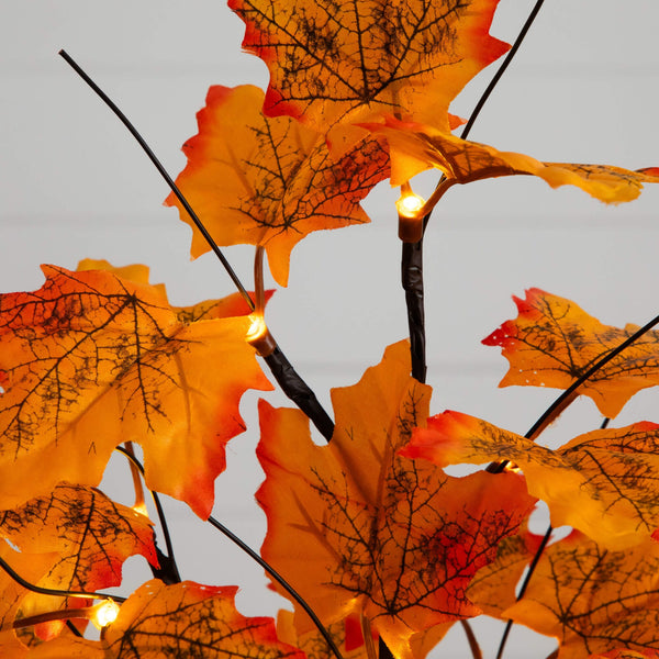2' Pre-Lit Autumn Maple Artificial Fall Tree with 24 Warm White LED Lights and Detachable Base
