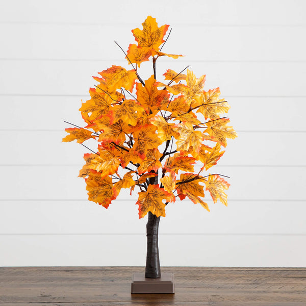 2' Pre-Lit Autumn Maple Artificial Fall Tree with 24 Warm White LED Lights and Detachable Base
