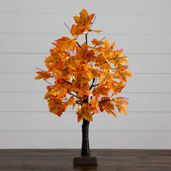 2' Pre-Lit Autumn Maple Artificial Fall Tree with 24 Warm White LED Lights and Detachable Base