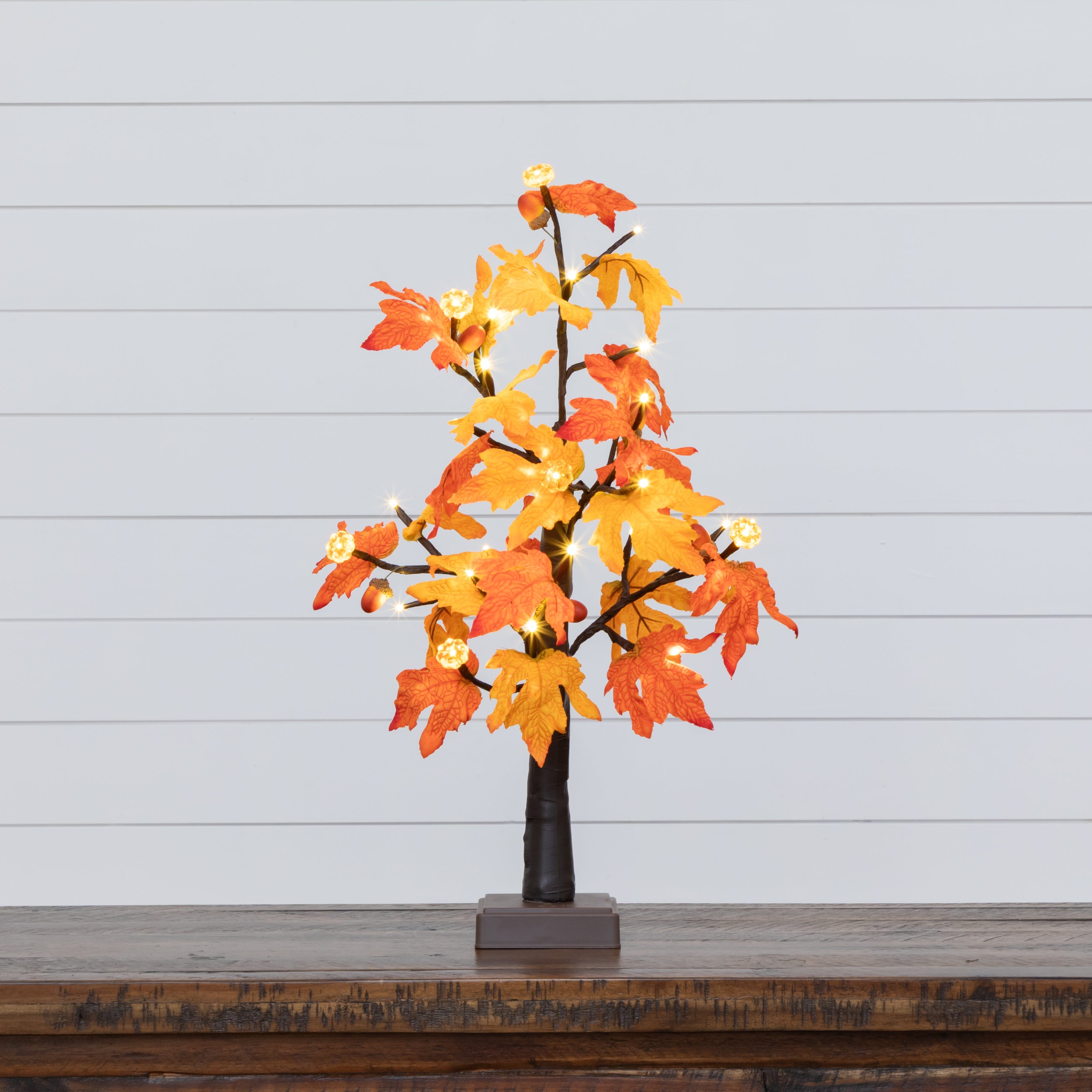 2' Pre-Lit Autumn Maple Artificial Fall Tree with 24 Warm White LED ...