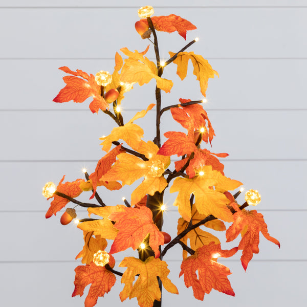 2' Pre-Lit Autumn Maple Artificial Fall Tree with 24 Warm White LED & Pumpkin Shaped Lights with Detachable Base