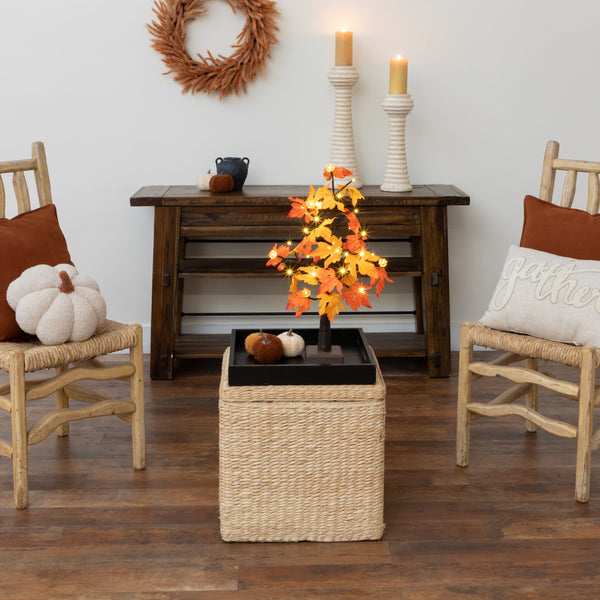 2' Pre-Lit Autumn Maple Artificial Fall Tree with 24 Warm White LED & Pumpkin Shaped Lights with Detachable Base