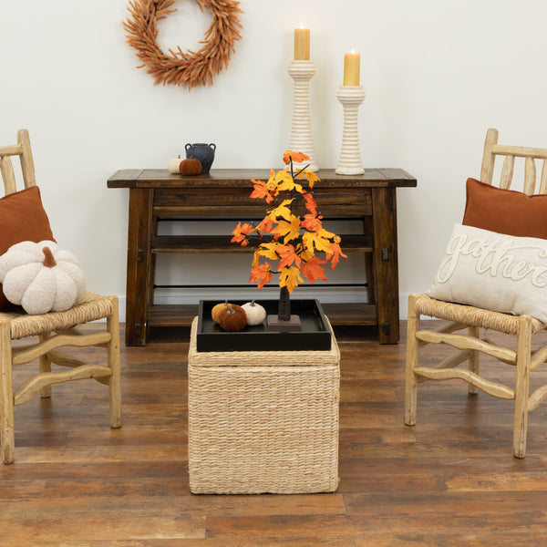 2' Pre-Lit Autumn Maple Artificial Fall Tree with 24 Warm White LED & Pumpkin Shaped Lights with Detachable Base