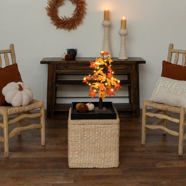 2' Pre-Lit Autumn Maple Artificial Fall Tree with 24 Warm White LED & Pumpkin Shaped Lights with Detachable Base