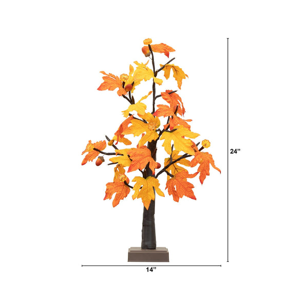 2' Pre-Lit Autumn Maple Artificial Fall Tree with 24 Warm White LED & Pumpkin Shaped Lights with Detachable Base