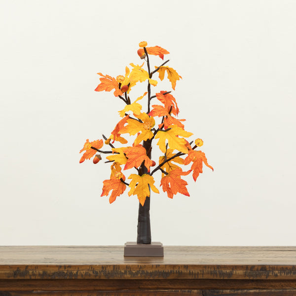 2' Pre-Lit Autumn Maple Artificial Fall Tree with 24 Warm White LED & Pumpkin Shaped Lights with Detachable Base