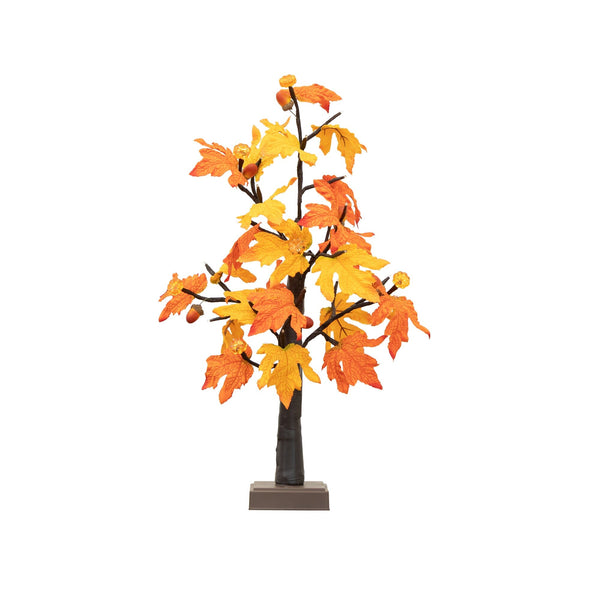 2' Pre-Lit Autumn Maple Artificial Fall Tree with 24 Warm White LED & Pumpkin Shaped Lights with Detachable Base