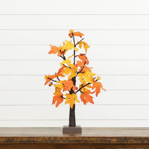 2' Pre-Lit Autumn Maple Artificial Fall Tree with 24 Warm White LED & Pumpkin Shaped Lights with Detachable Base