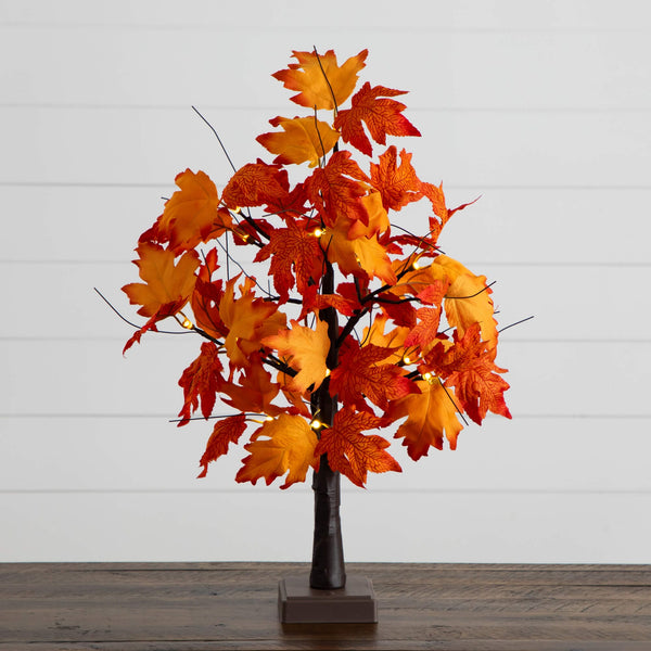 2' Pre-Lit Bright Autumn Maple Artificial Fall Tree with 24 Warm White LED Lights and Detachable Base