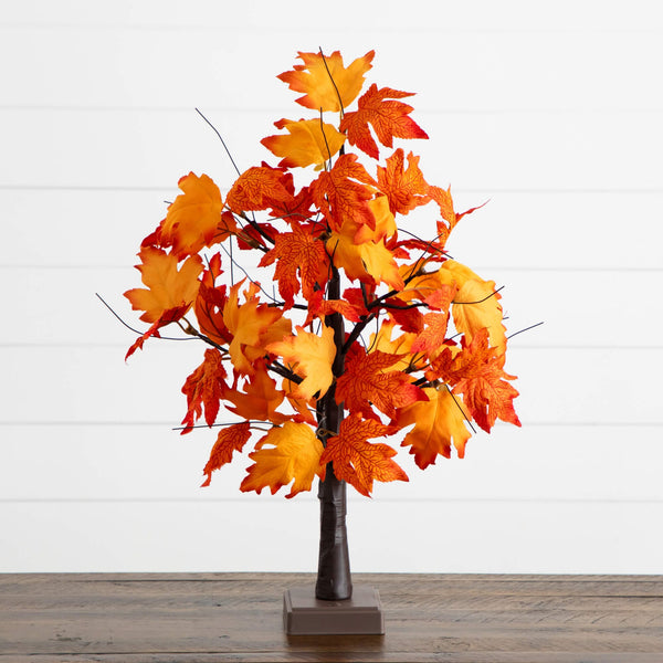 2' Pre-Lit Bright Autumn Maple Artificial Fall Tree with 24 Warm White LED Lights and Detachable Base