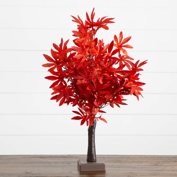 2' Pre-Lit Red Autumn Maple Artificial Fall Tree with 50 Warm White LED Lights and Detachable Base