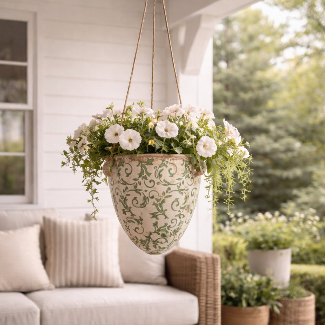 vintage ceramic hanging planter 2' Tuscan Hanging Ceramic Scroll Planter
