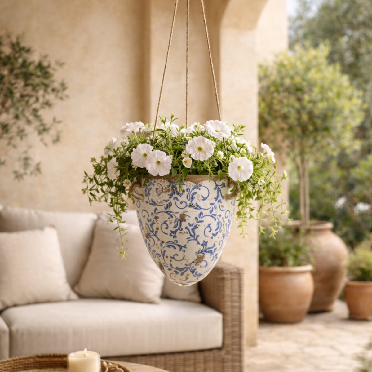 tuscan planter pots 2' Tuscan Hanging Ceramic Scroll Planter