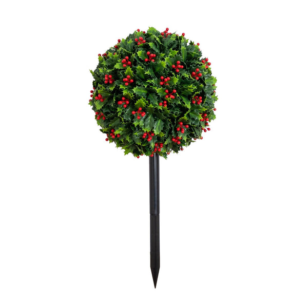 2' UV Resistant Artificial Holly Berry Christmas Ball with Integrated Ground Stake (Indoor/Outdoor)