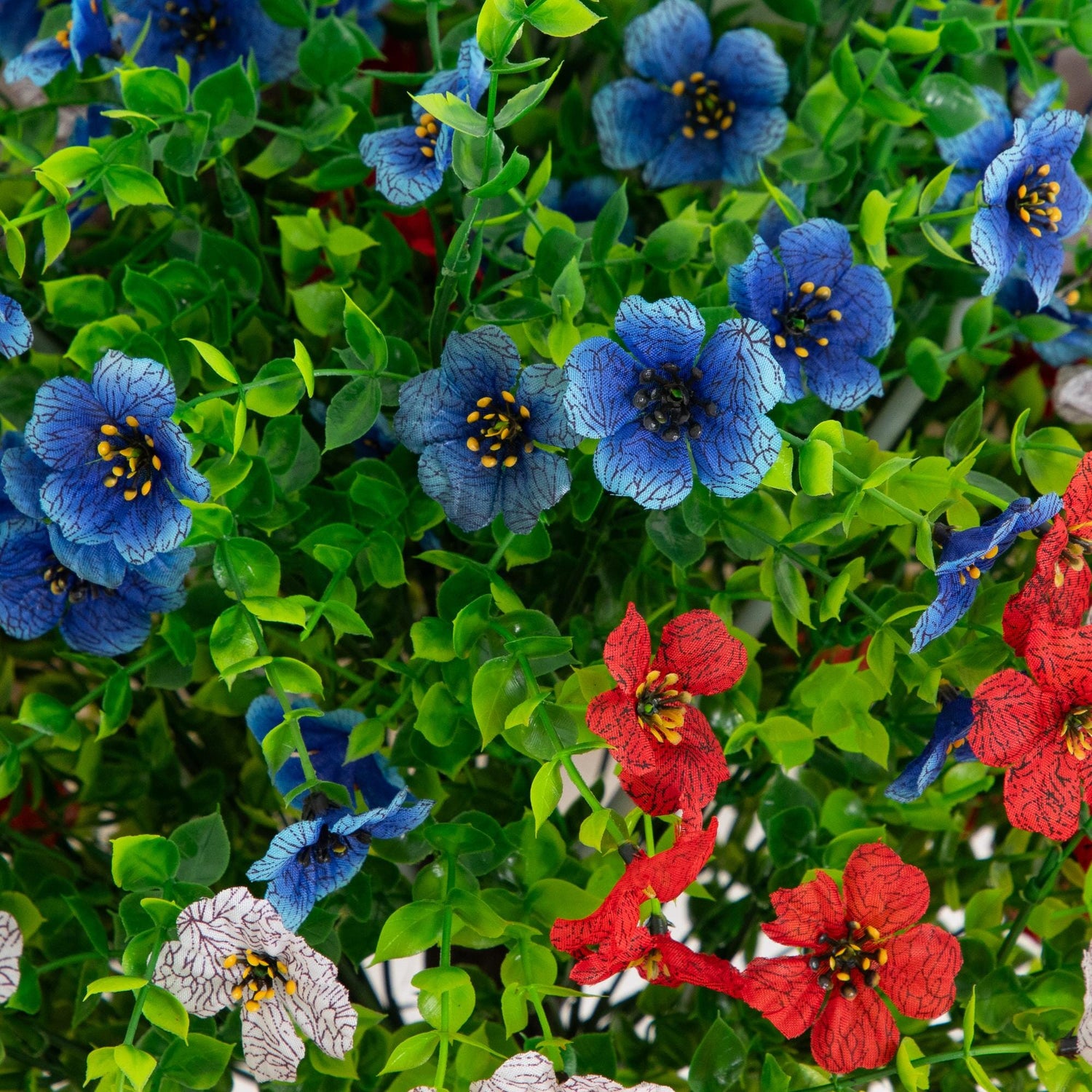 2' UV Resistant Artificial Red, White and Blue Flowering Daisy Bush with Integrated Ground Stake (Indoor/Outdoor) - Set of 2