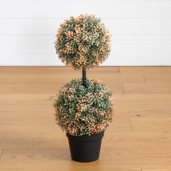 2’ UV Resistant Autumn Double Ball Boxwood Artificial Fall Topiary Tree