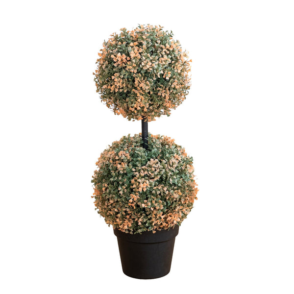 2’ UV Resistant Autumn Double Ball Boxwood Artificial Fall Topiary Tree