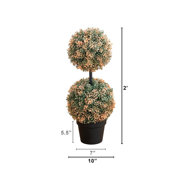 2’ UV Resistant Autumn Double Ball Boxwood Artificial Fall Topiary Tree