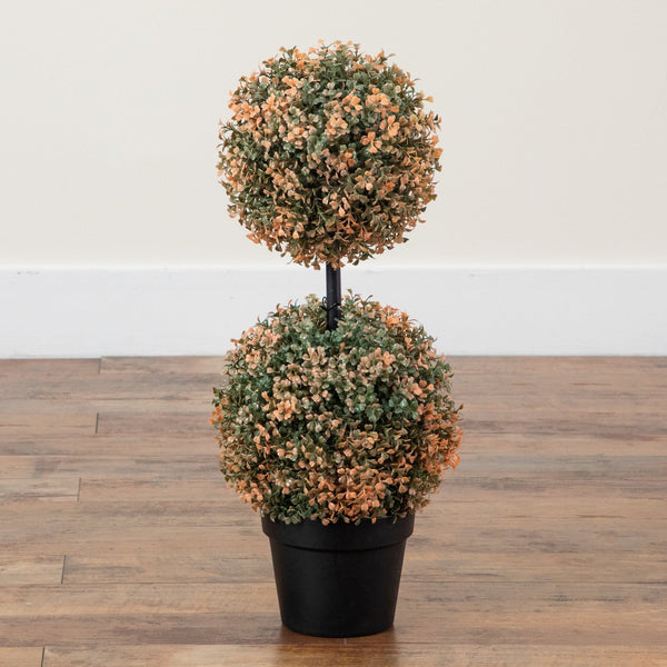 2’ UV Resistant Autumn Double Ball Boxwood Artificial Fall Topiary Tree