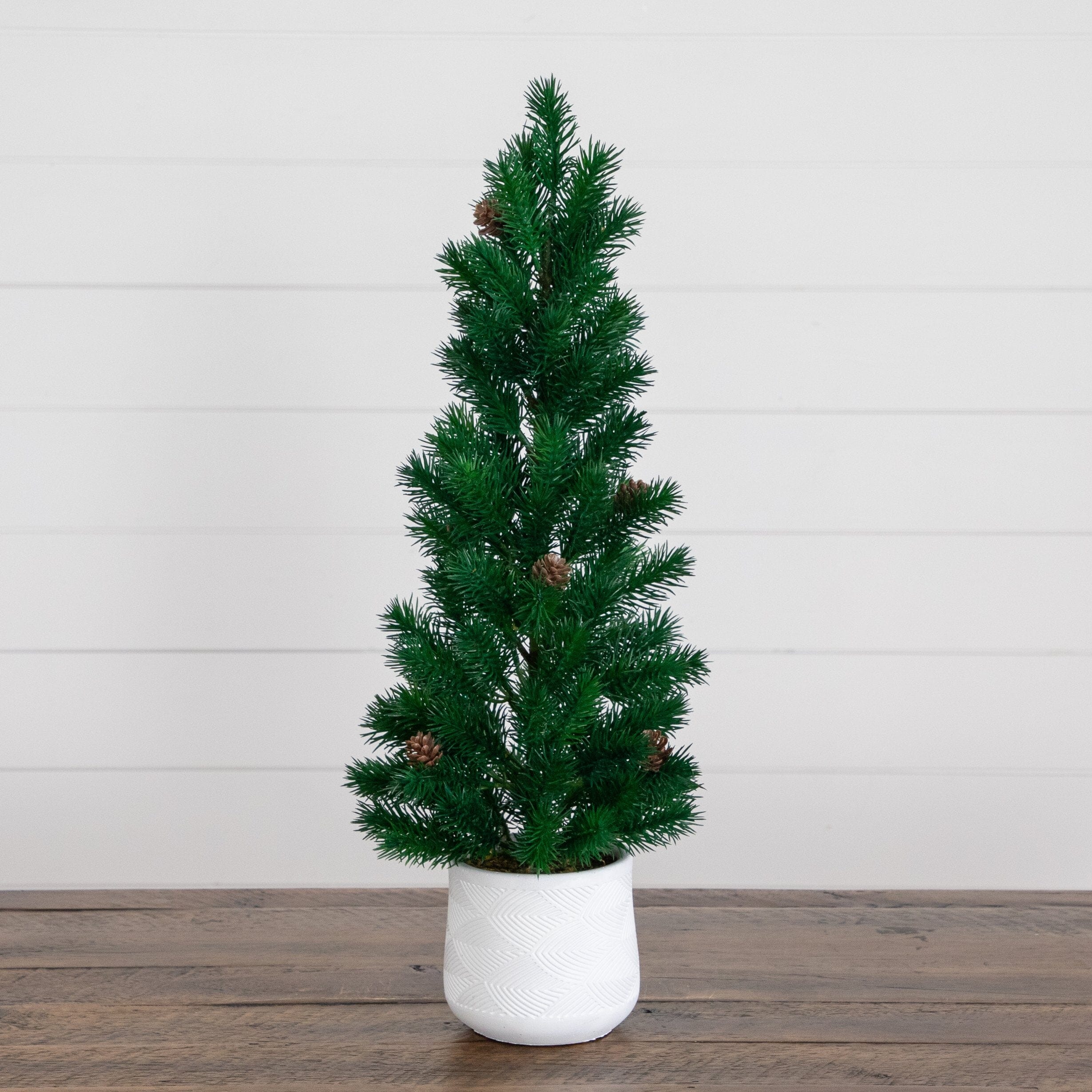 20” Artificial Christmas Tree with Pinecones in White Ceramic