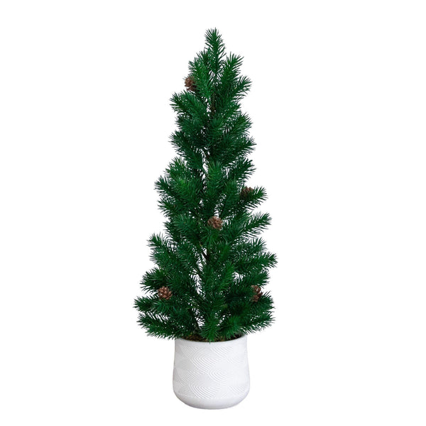 20” Artificial Christmas Tree with Pinecones in White Ceramic Planter