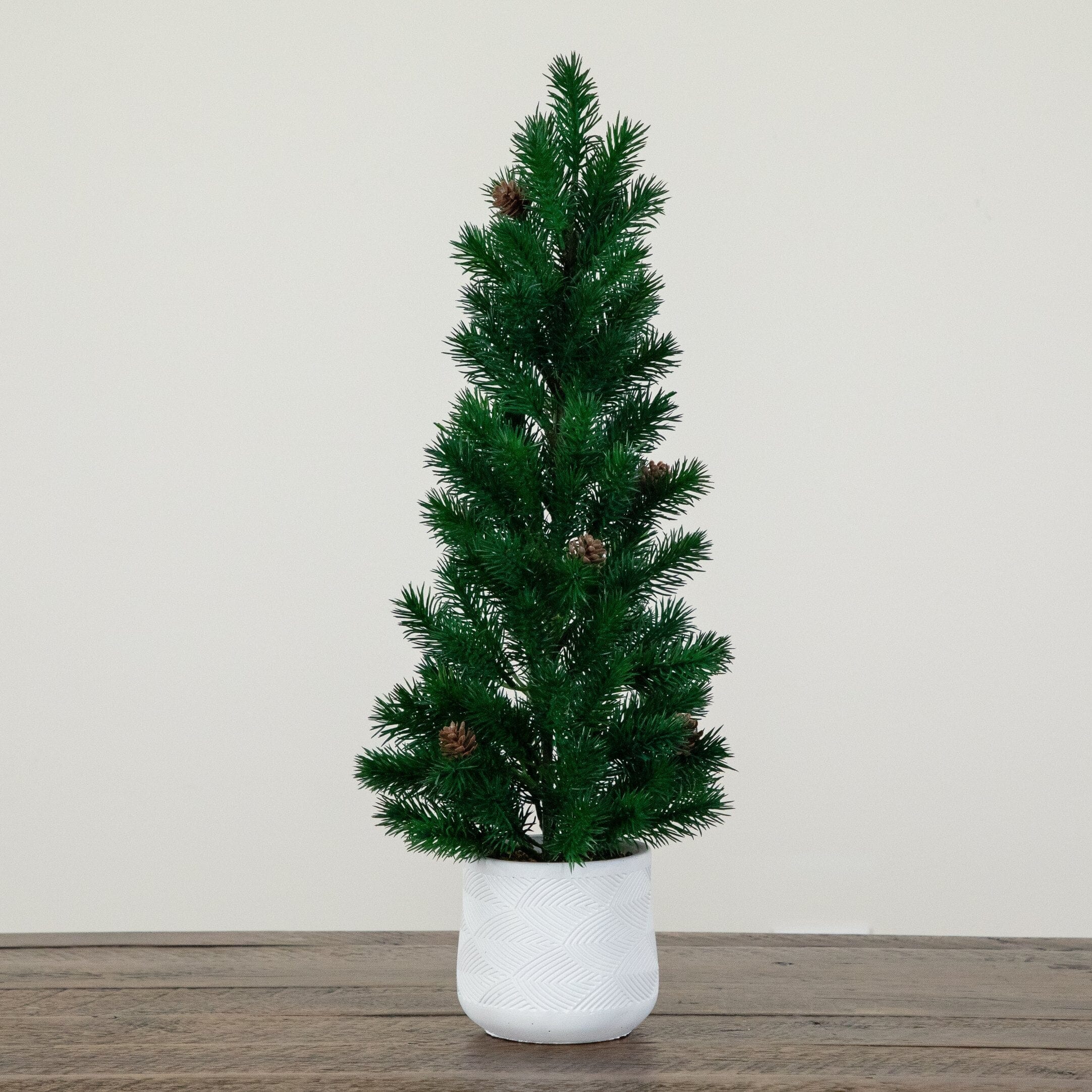 20” Artificial Christmas Tree with Pinecones in White Ceramic