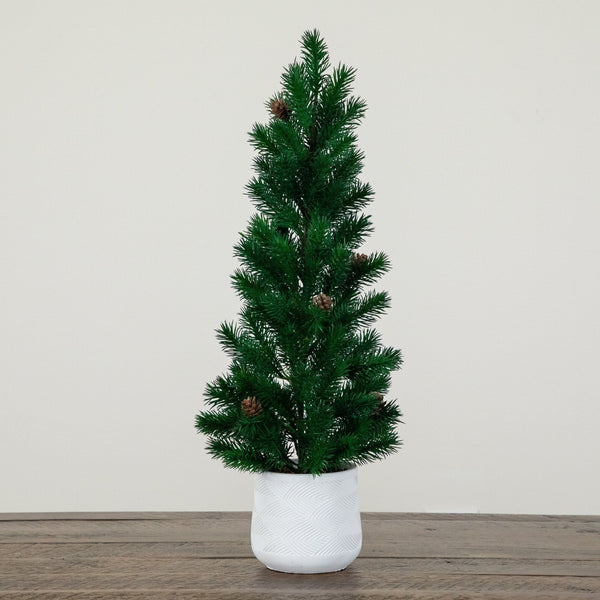 20” Artificial Christmas Tree with Pinecones in White Ceramic Planter