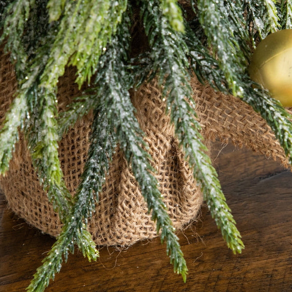 20” Artificial Snowed Downswept Christmas Tree with Ornaments in Burlap Wrapped Base