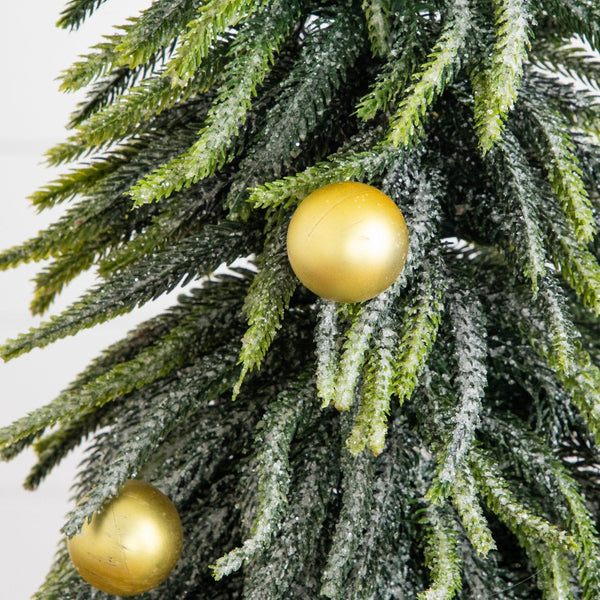 20” Artificial Snowed Downswept Christmas Tree with Ornaments in Burlap Wrapped Base
