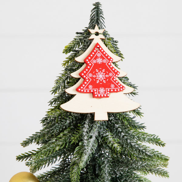 20” Artificial Snowed Downswept Christmas Tree with Ornaments in Burlap Wrapped Base