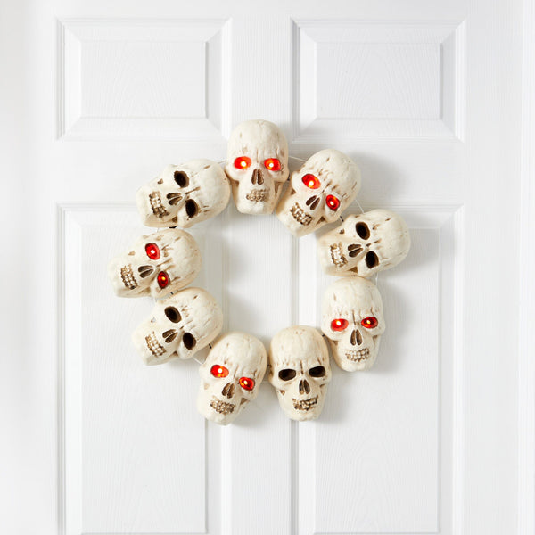 20” Halloween Skull Wreath with Lighted Eyes