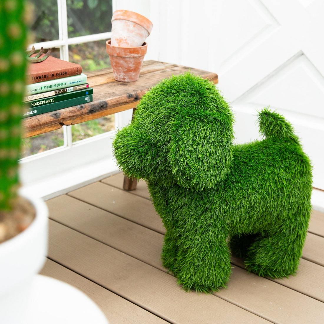 Nearly Natural 18in. UV Resistant Artificial Grass Garden Plush Topiary Puppy Dog